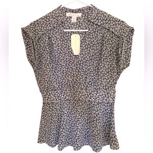 Monteau Black and White Floral Peplum Blouse